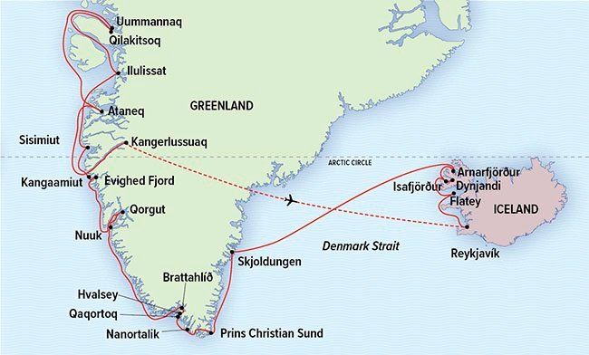Iceland and Greenland: Edge of the Arctic Itinerary Map