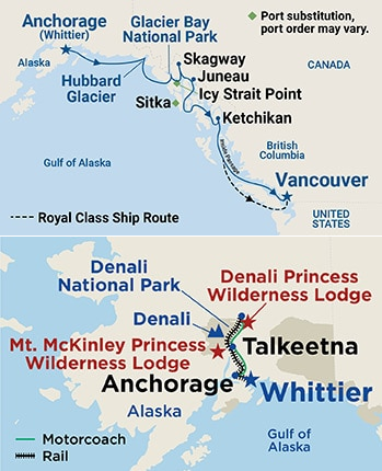 10-Day Denali Explorer - Tour AB3 Itinerary Map